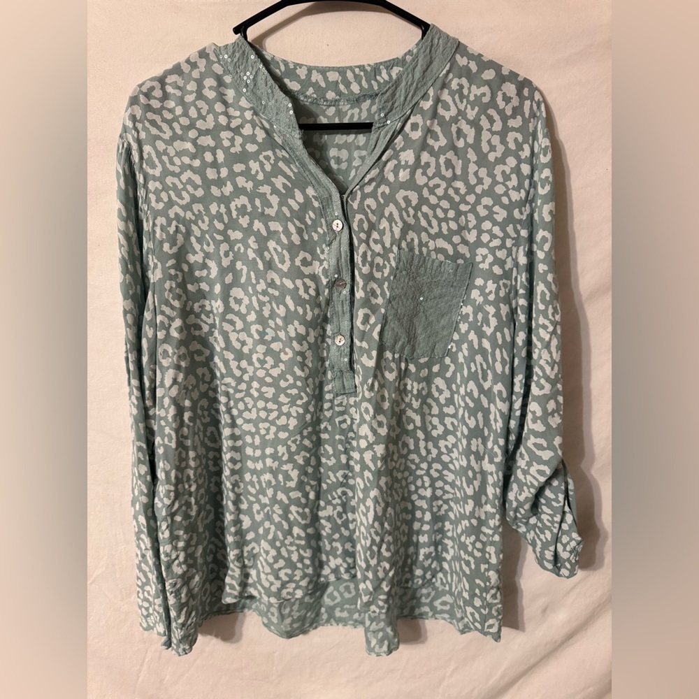 Mint Green Leopard Print Women's Top
